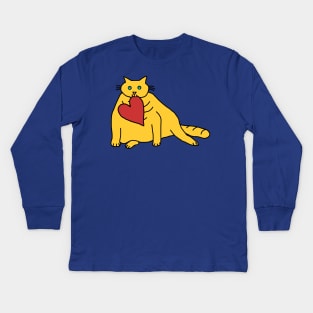 Chonk Cat with Love Heart on Valentines Day Kids Long Sleeve T-Shirt